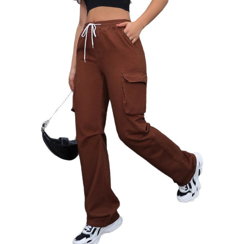 Damen taillenhohe Cargo-Jogginghose mit weitem Bein und Kordelzug Shop Nory