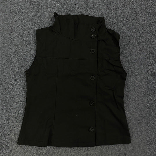 Damen Modische Blusen-Weste mit asymmetrischem Kragen und Knopfverschluss