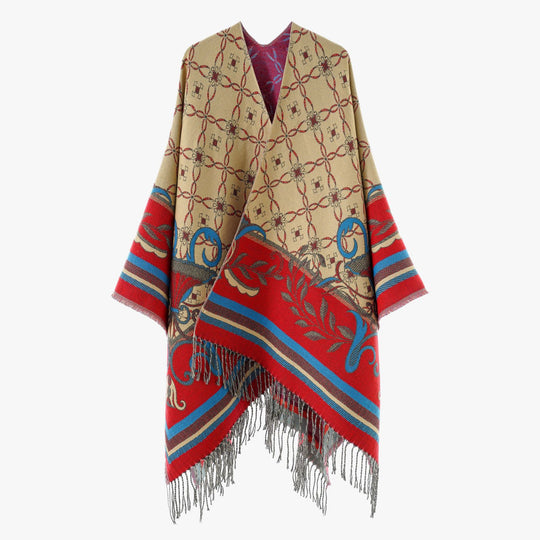 Damen Leichter Jacquard-Überwurf im Kaftan-Stil mit Zierfransen Shop Nory