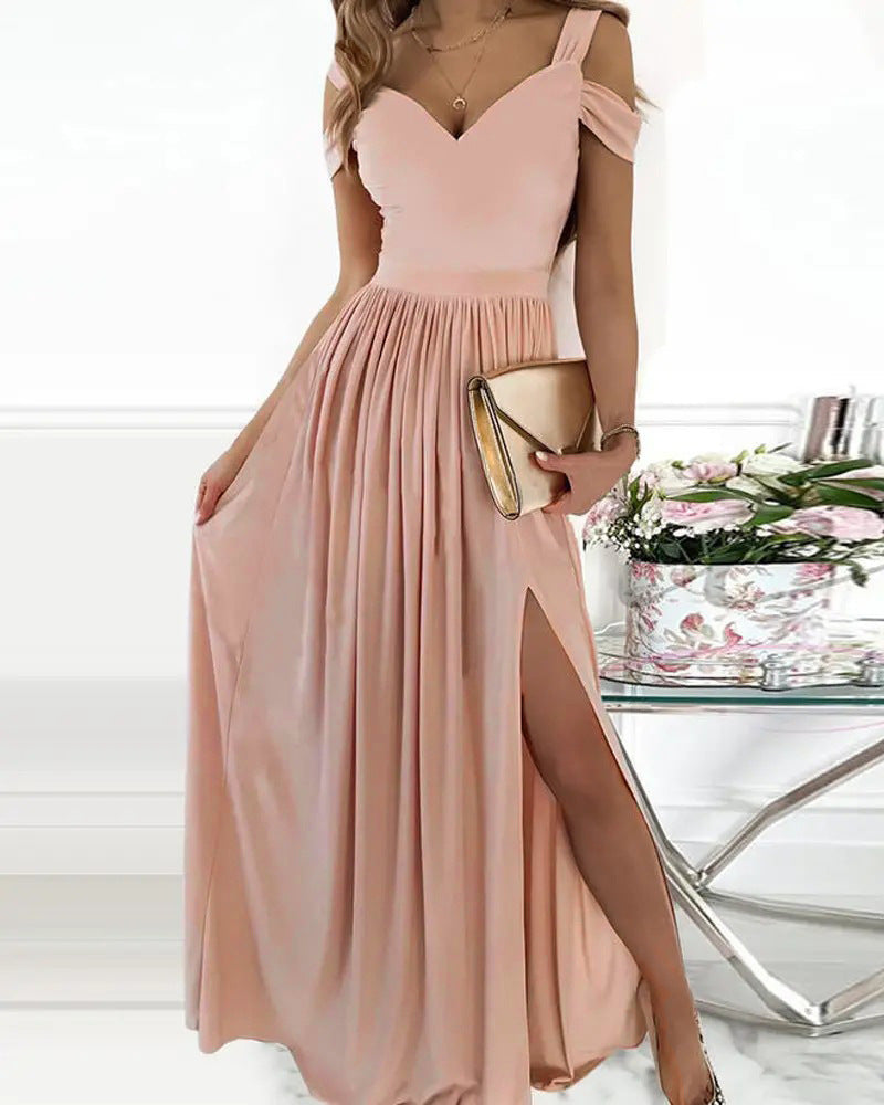 Damen Maxikleid mit charmantem Ausschnitt und asymmetrischem Schlitz