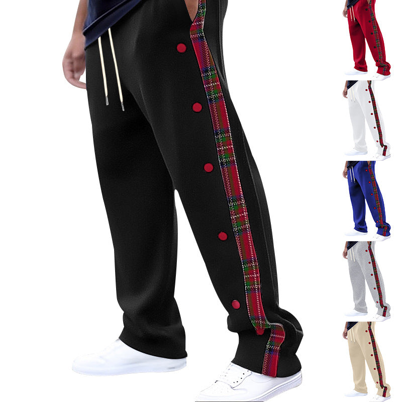 Herren lockere Jogginghose mit seitlichem Karostreifen und Druckknopfleiste Shop Nory
