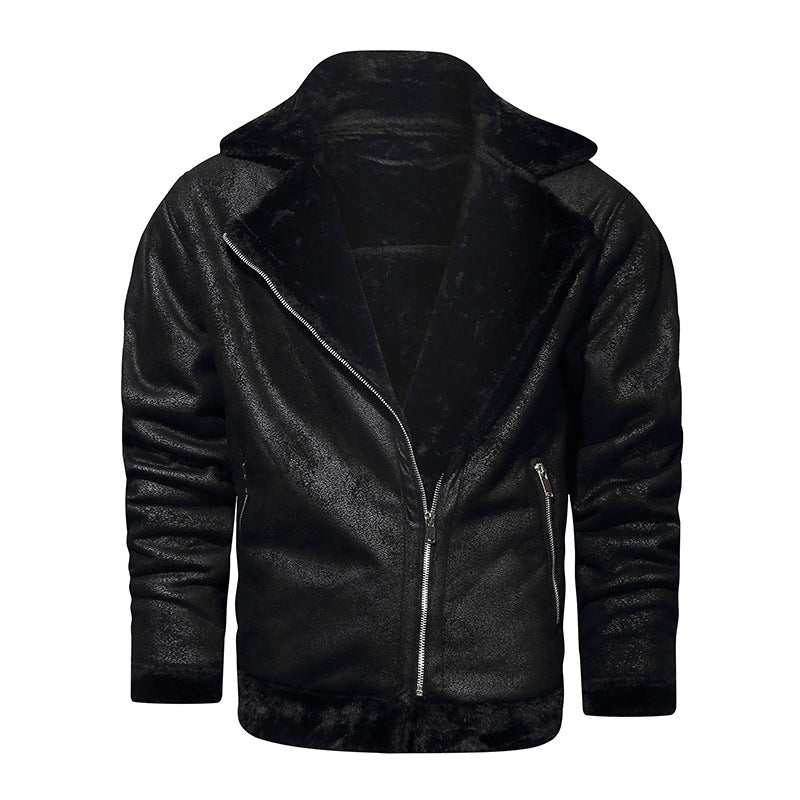 Herren Lammfellimitat-Bikerjacke mit asymmetrischem Reißverschluss und Teddyfutter Shop Nory