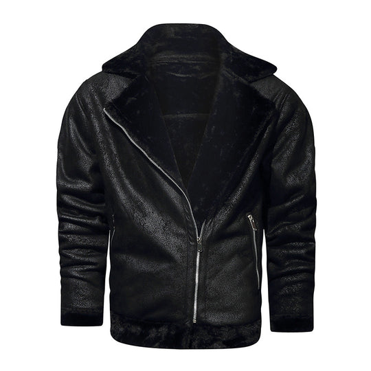 Herren Lammfellimitat-Bikerjacke mit asymmetrischem Reißverschluss und Teddyfutter Shop Nory