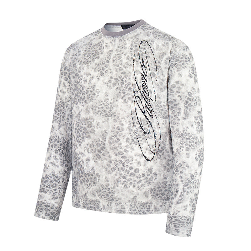 Damen Langarm-Sweatshirt mit Allover-Leo-Muster, geradem Schnitt und dekorativer Stickerei Shop Nory