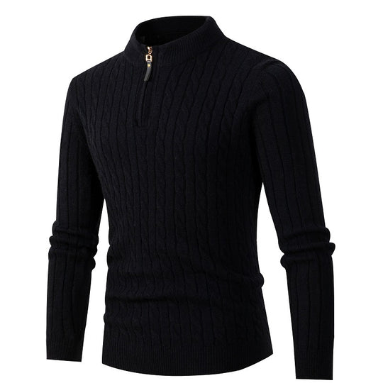 Herren Zopfmuster-Troyer mit kurzem Stehkragen, Halbzip und taillierter Silhouette Shop Nory