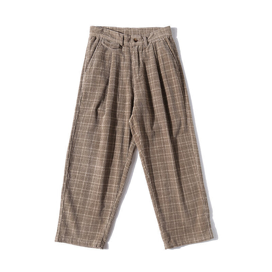 Herren Weite Cordhose mit Falten, Cropped‑Schnitt und Karomuster Shop Nory