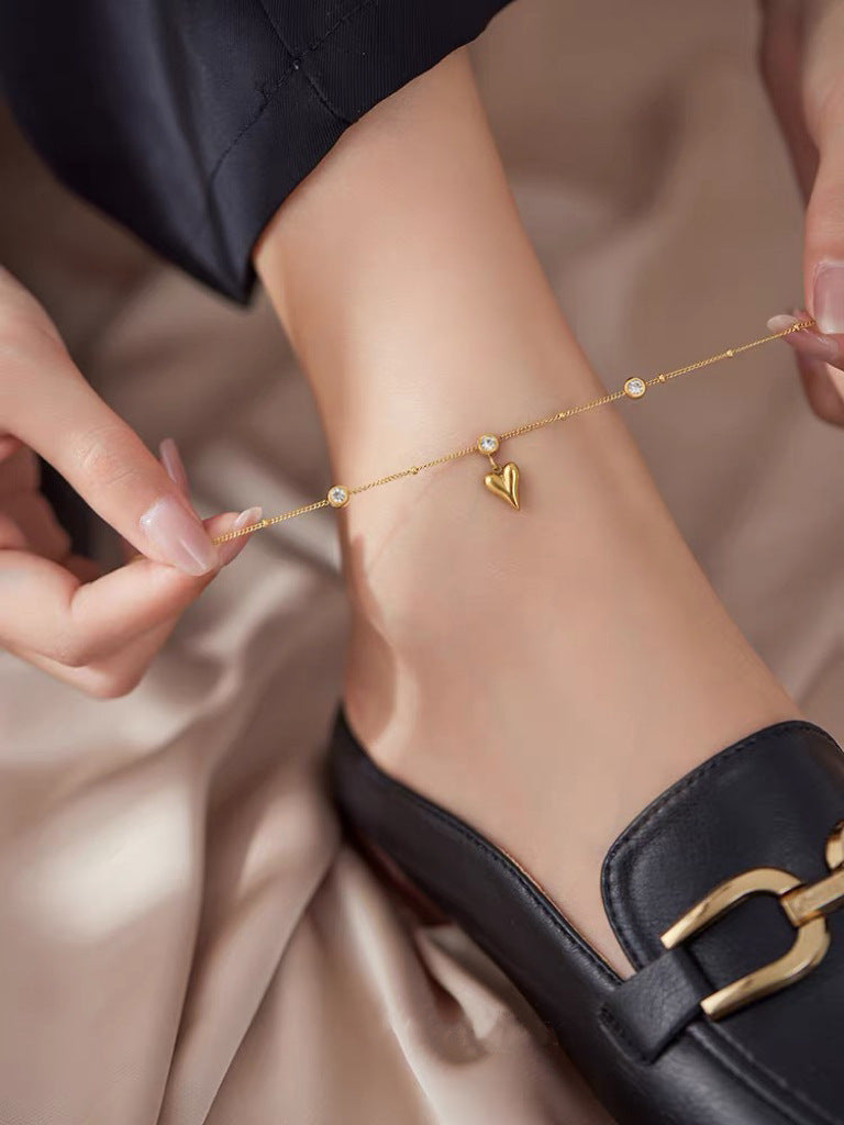 Damen Zierliches Herz Charm Fußkettchen Shop Nory