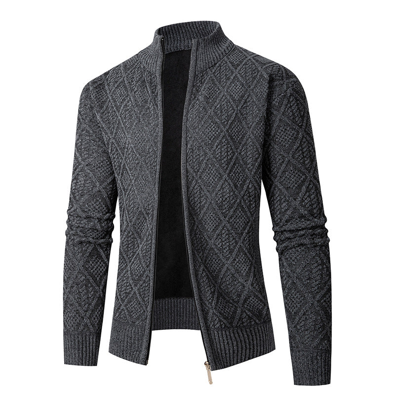 Herren Strickzipjacke mit Diamantjacquard, Stehkragen und Zweiwege-Reißverschluss Shop Nory