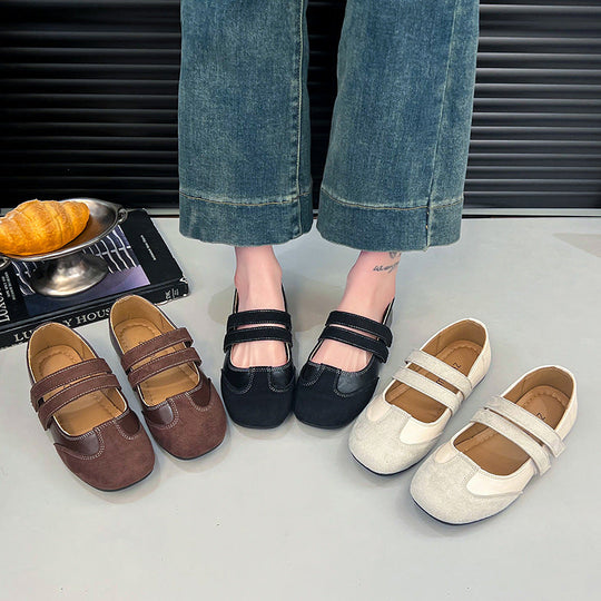 Damen Ballerina-Schuhe mit doppelt verstellbarem Riemen Shopnory