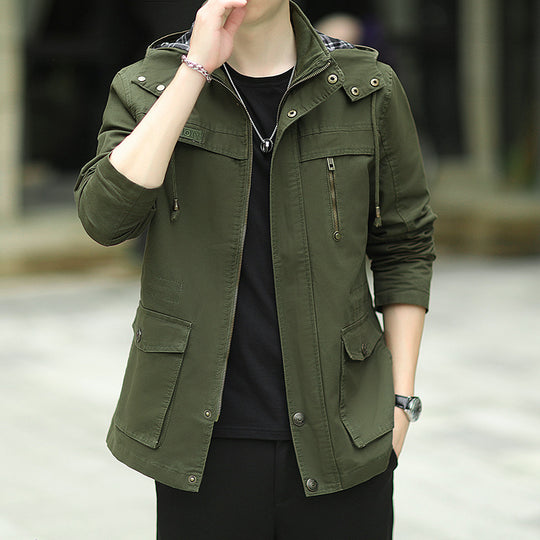 Herren leichter Canvas-Parka im Field-Style mit Kapuze und Multifunktions-Taschen Shop Nory