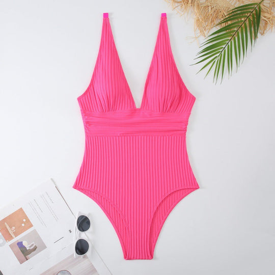Damen Einteiler Badeanzug mit raffiniertem Rippendesign