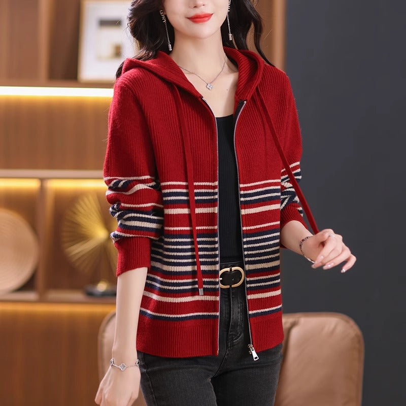 Damen Strickjacke mit Kapuze und Reißverschluss Shop Nory