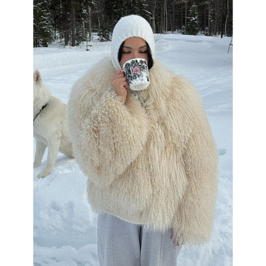 Damen Kuschelige Kurzjacke im Lammfell‑Look mit lockiger Long‑Pile‑Struktur Shop Nory
