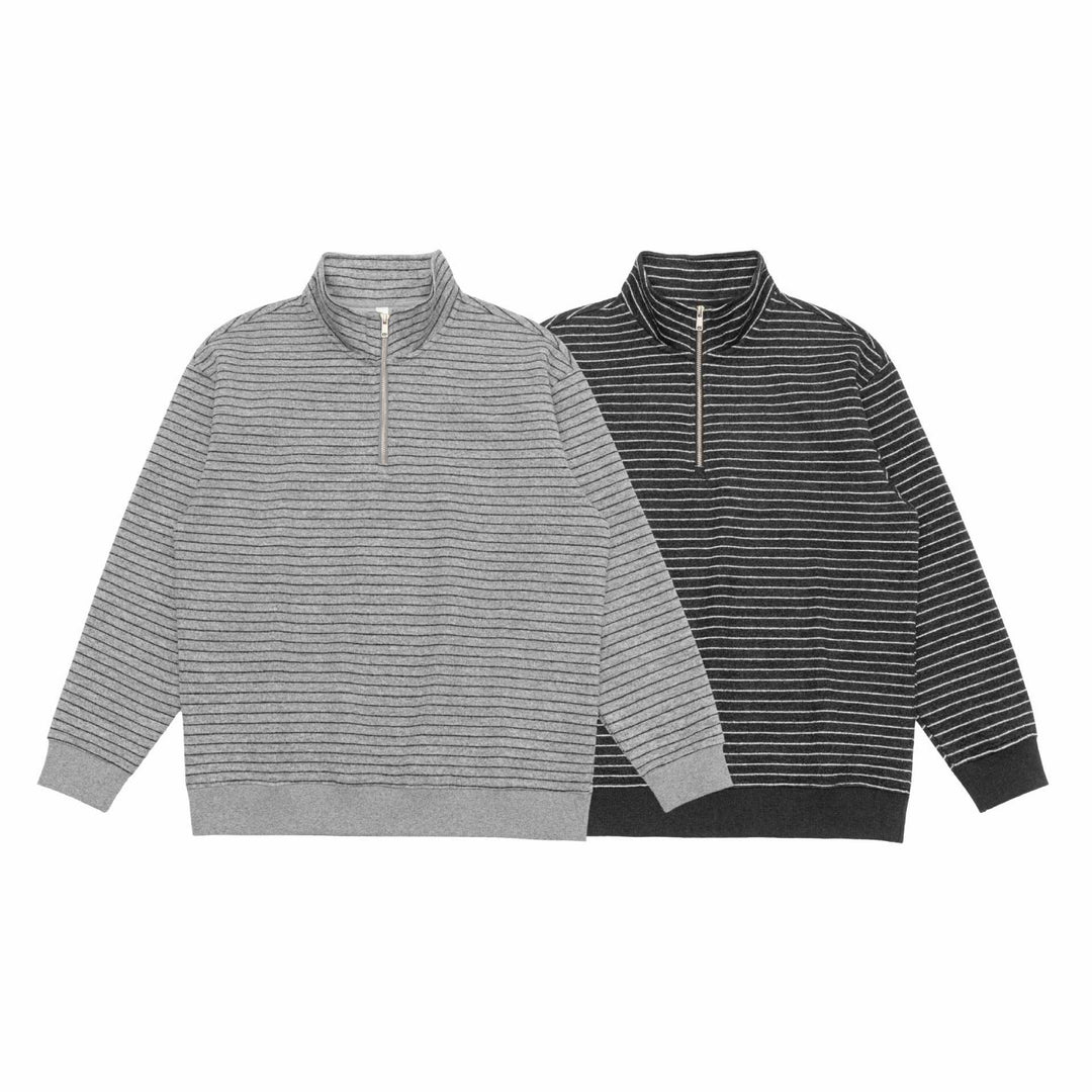 Herren Feinstrick-Halbzip-Pullover mit Stehkragen und feinen Streifen Shop Nory