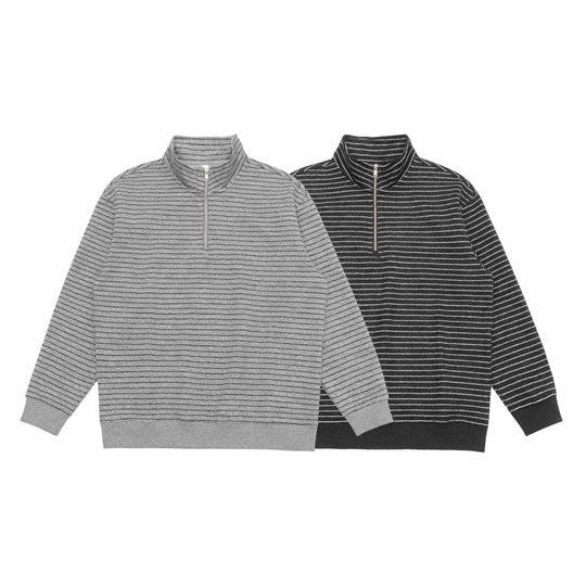 Herren Feinstrick-Halbzip-Pullover mit Stehkragen und feinen Streifen Shop Nory