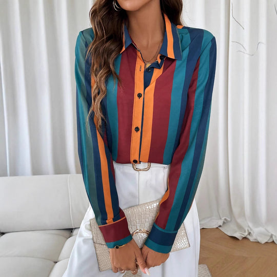 Damen Gestreifte Hemdbluse mit Kentkragen, durchgehender Knopfleiste und tailliertem Casual-Schnitt Shop Nory