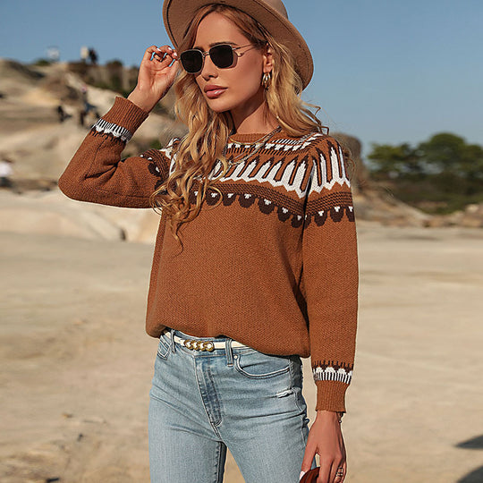 Damen Strickpullover mit Norwegermuster und Rundhalsausschnitt Shop Nory