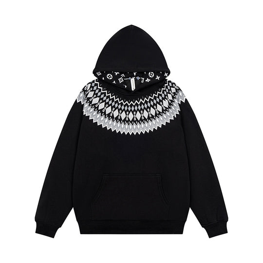 Unisex Oversize Kapuzenpullover mit nordischem Rundpasse-Jacquard, Kängurutasche und Rippbündchen Shop Nory