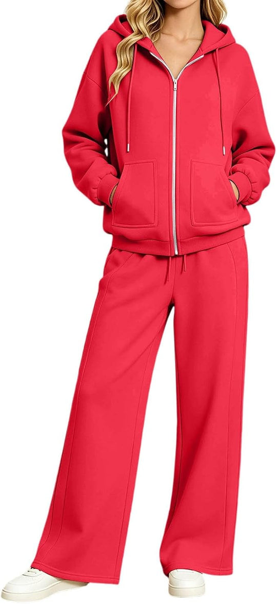 Damen Zip-Hoodie-Set mit Kapuze und weiter Jogginghose Shop Nory