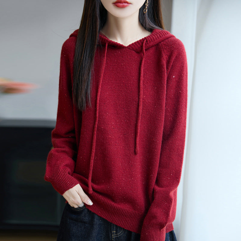 Damen Weicher Feinstrick-Kapuzenpullover mit Nep‑Garn und gerippten Bündchen Shop Nory