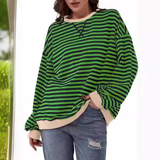 Damen Gestreifter Oversize Pullover mit Kontrastbündchen Shop Nory