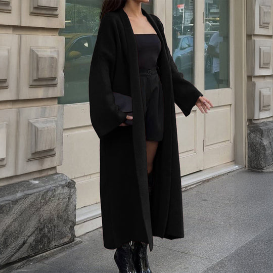 Damen nan extra-langer Oversize-Strickmantel mit offenem Schnitt, weiten Ärmeln und Kimonokragen Shop Nory