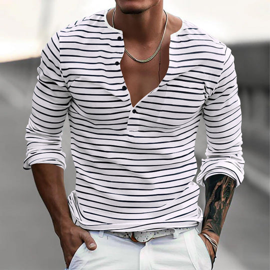 Herren Langarm-Henley-Shirt mit modischem Streifenmuster