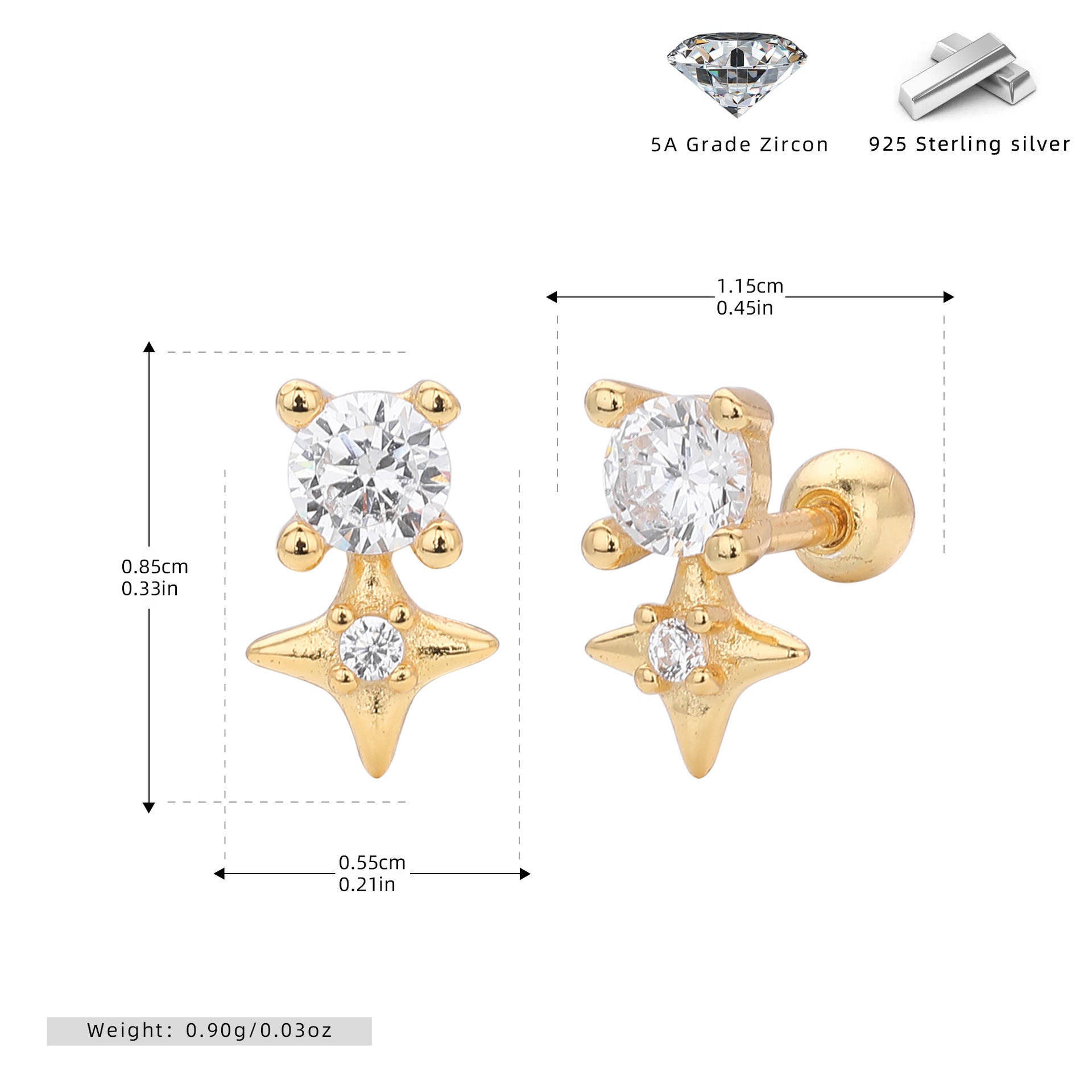 Damen Ohrstecker im funkelnden Sternendesign aus 925 Sterling Silber Shop Nory