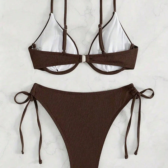 Damen Triangel-Bikini mit verstellbaren Trägern und Seitenschnürungen