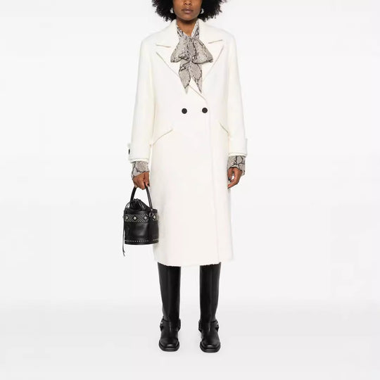 Damen Gerade geschnittener Midi-Wollmantel mit Oversize-Revers und verdeckter Knopfleiste Shop Nory