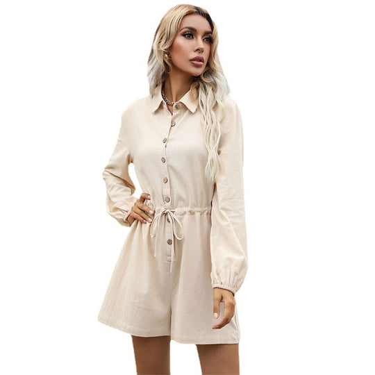 Damen Hemdblusen-Overall mit Taillen-Tunnelzug und Knopfleiste Shop Nory