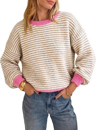 Damen Gestreifter Rippstrick-Pullover mit Kontrast-Bündchen Shop Nory