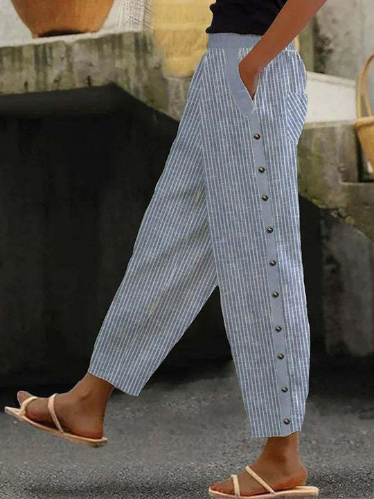 Damen Culotte-Hosen mit hohem elastischem Bund, seitlichem Knopfverschluss und Taschen Shop Nory