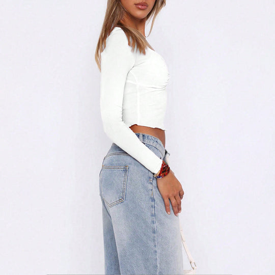 Damen gerafftes Cropped-Longsleeve mit Twist-Bustier und eckigem Ausschnitt Shop Nory