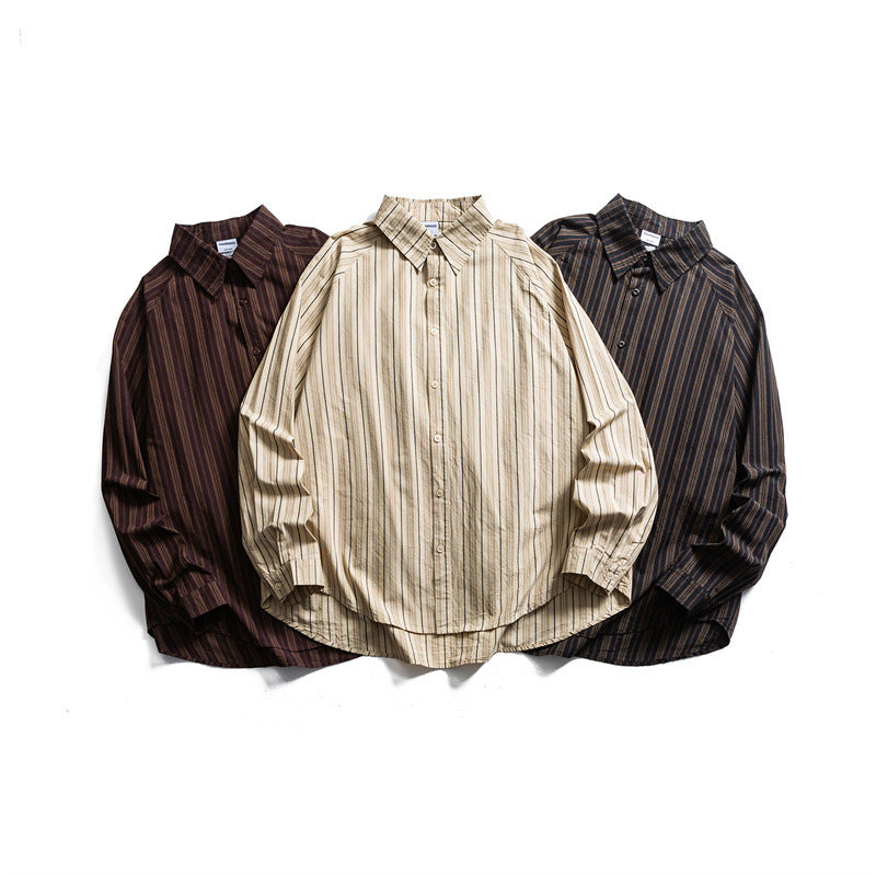 Unisex Oversize Hemdjacke in gestreifter Baumwollmischung mit gerundetem Saum Shop Nory