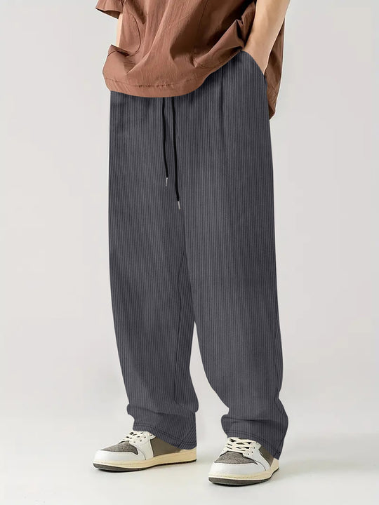 Herren nan weite Relax-Freizeithose aus geripptem Jersey mit Kordelzug, Seitentaschen und weitem Bein Shop Nory