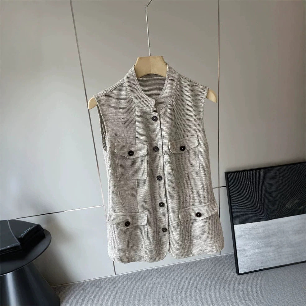 Damen Modische ärmellose Weste mit Taschen Shop Nory