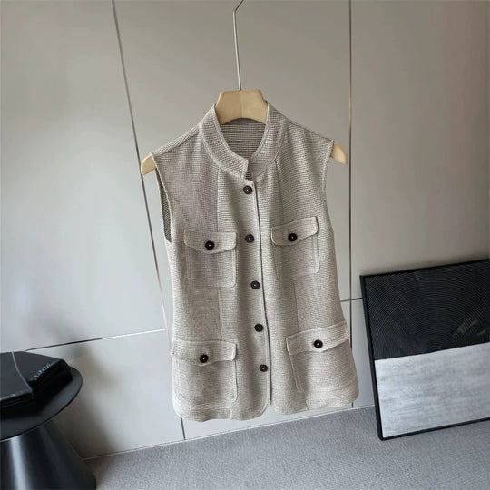 Damen Modische ärmellose Weste mit Taschen Shop Nory
