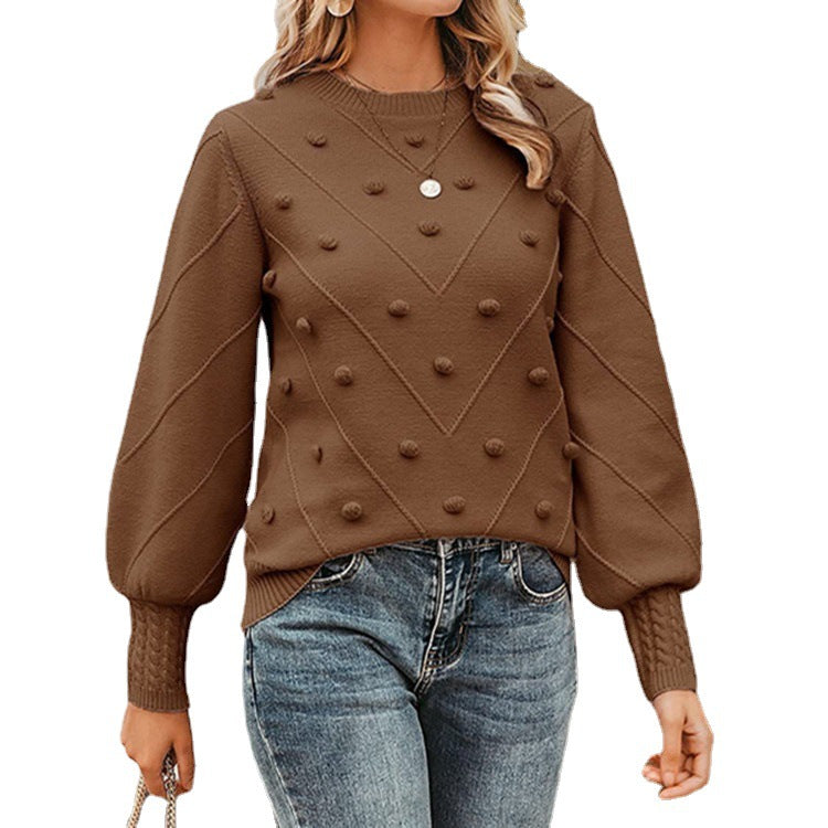 Damen nan gerippter Bobble-Pullover mit Ballonärmeln und Rundhalsausschnitt Shop Nory
