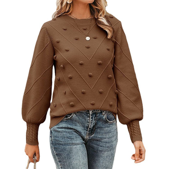 Damen nan gerippter Bobble-Pullover mit Ballonärmeln und Rundhalsausschnitt Shop Nory