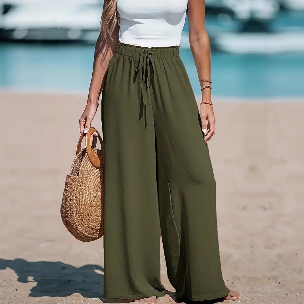 Damen High-Waist Elastischer Bund Weite Beinform Palazzo Strandhose Shop Nory