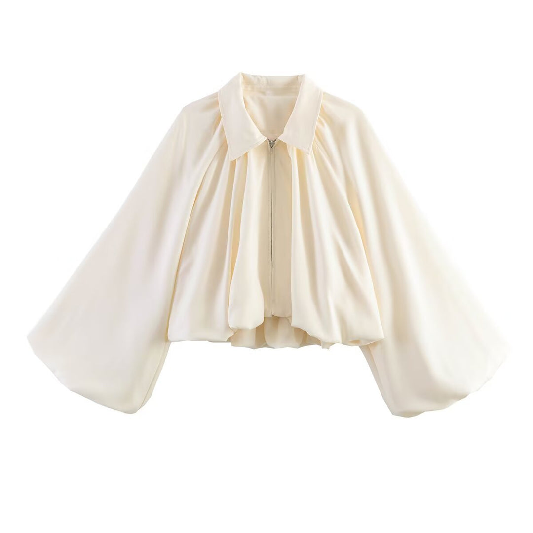 Damen Kurzcape mit Volumenärmeln, Reißverschluss und gerafftem Saum Shop Nory