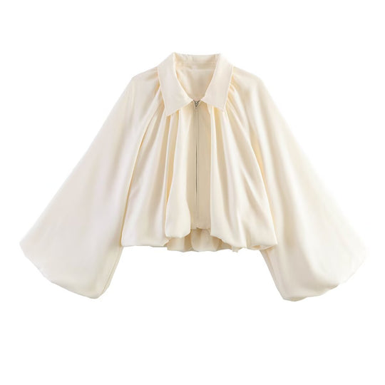 Damen Kurzcape mit Volumenärmeln, Reißverschluss und gerafftem Saum Shop Nory