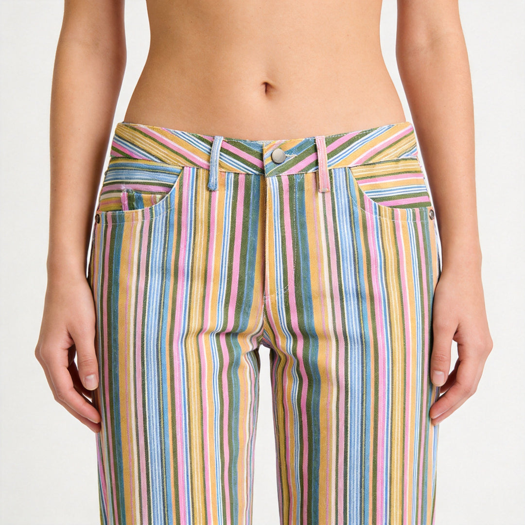 Damen Gerade geschnittene Hochbund-Hose mit vertikalem Multistreifenmuster und Five-Pocket-Schnitt Shop Nory