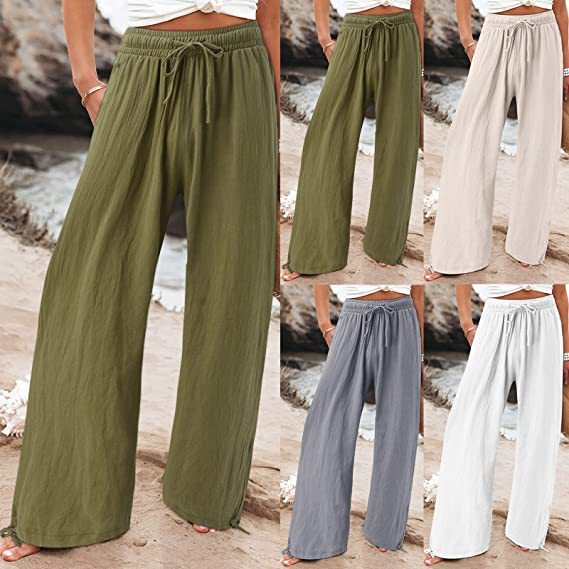 Damen lässige weit geschnittene Sommerhose mit elastischem Bund und praktischen Seitentaschen
