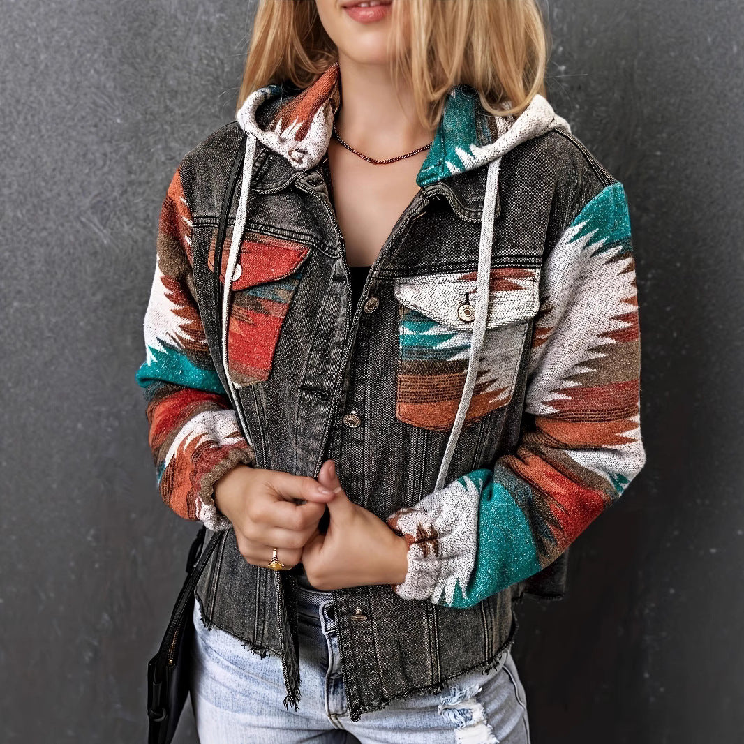 Damen Denimjacke im lässigen Boho-Stil mit Kapuze