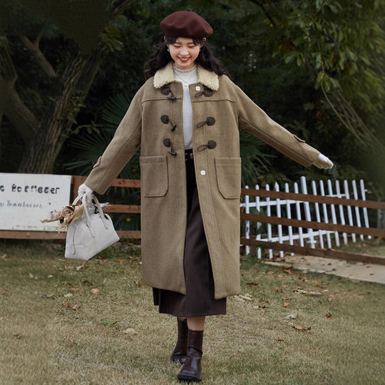 Damen Langer Duffle‑Mantel mit Teddykragen, Knebelverschlüssen und aufgesetzten Taschen Shop Nory