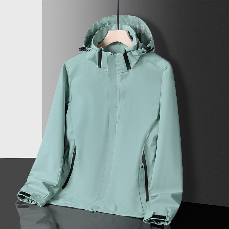 Herren leichter wasserdichter Softshell‑Hoodie mit Kapuze und Tarn‑Hex‑Alloverprint Shop Nory