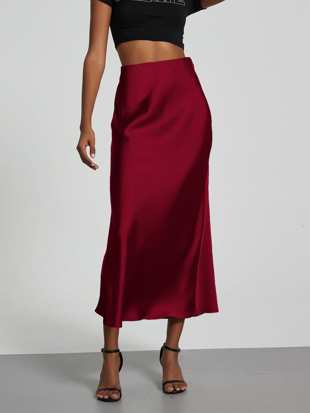 Damen Stilvolle Satin-Stretchrock mit hohem Bund und fließendem Schnitt