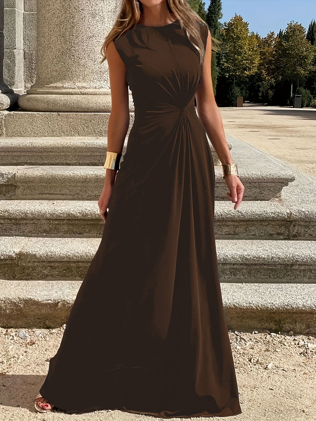 Damen Maxikleid mit Elegantem Knoten-Detail und Fließendem Schnitt